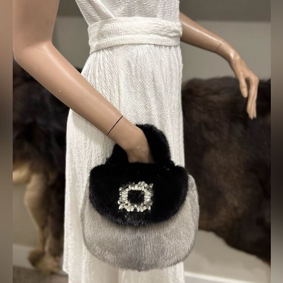 Colorblock Handmade Premium Real Mink Fur Top Handle Bag/Shoulder Bag/Crossbody - Picture 2 of 16